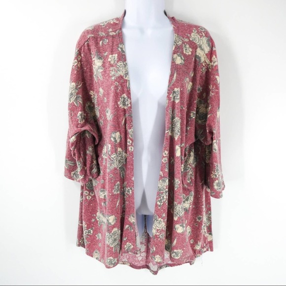 LuLaRoe Tops - LuLaRoe | Women’s Lindsay Kimono, Floral, Red, Cream, M